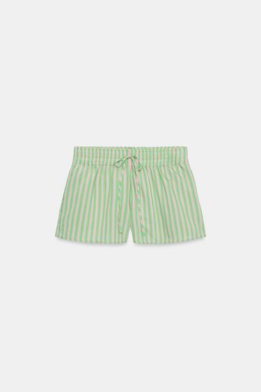 CALÇÕES DE POPELINA COM ELÁSTICO E RISCAS - Verde da Zara