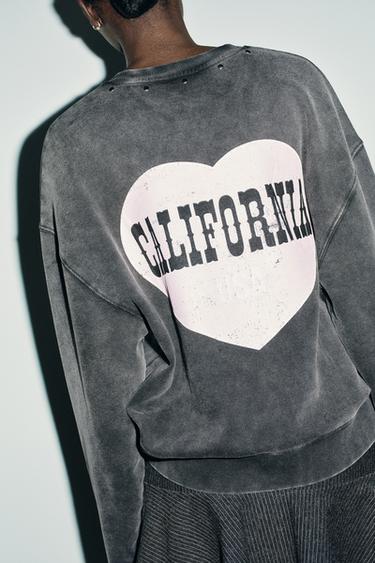 SWEAT DÉLAVÉ À INSCRIPTION - Gris anthracite de Zara - Image 3
