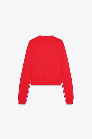 GILET EN MAILLE À LISERÉS LATÉRAUX - Rouge de Zara - Image 5