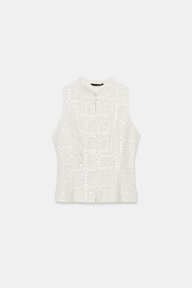 TOP BRODERIES PERFORÉES BRANDENBOURGS - Écru de Zara - Image 4