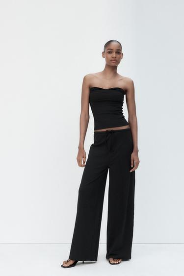 TEXTURED STRAIGHT LEG TROUSERS - Black by Zara