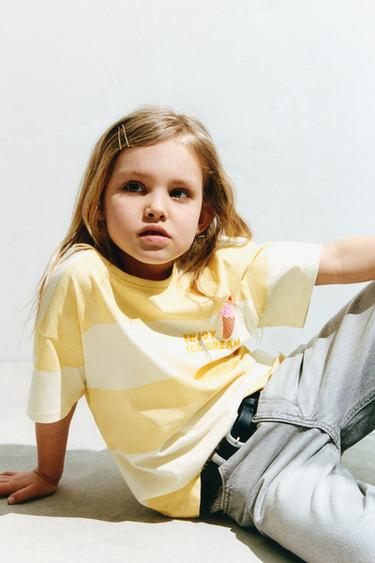 STRIPED T-SHIRT WITH RAISED FRUIT PRINT - Light yellow by Zara