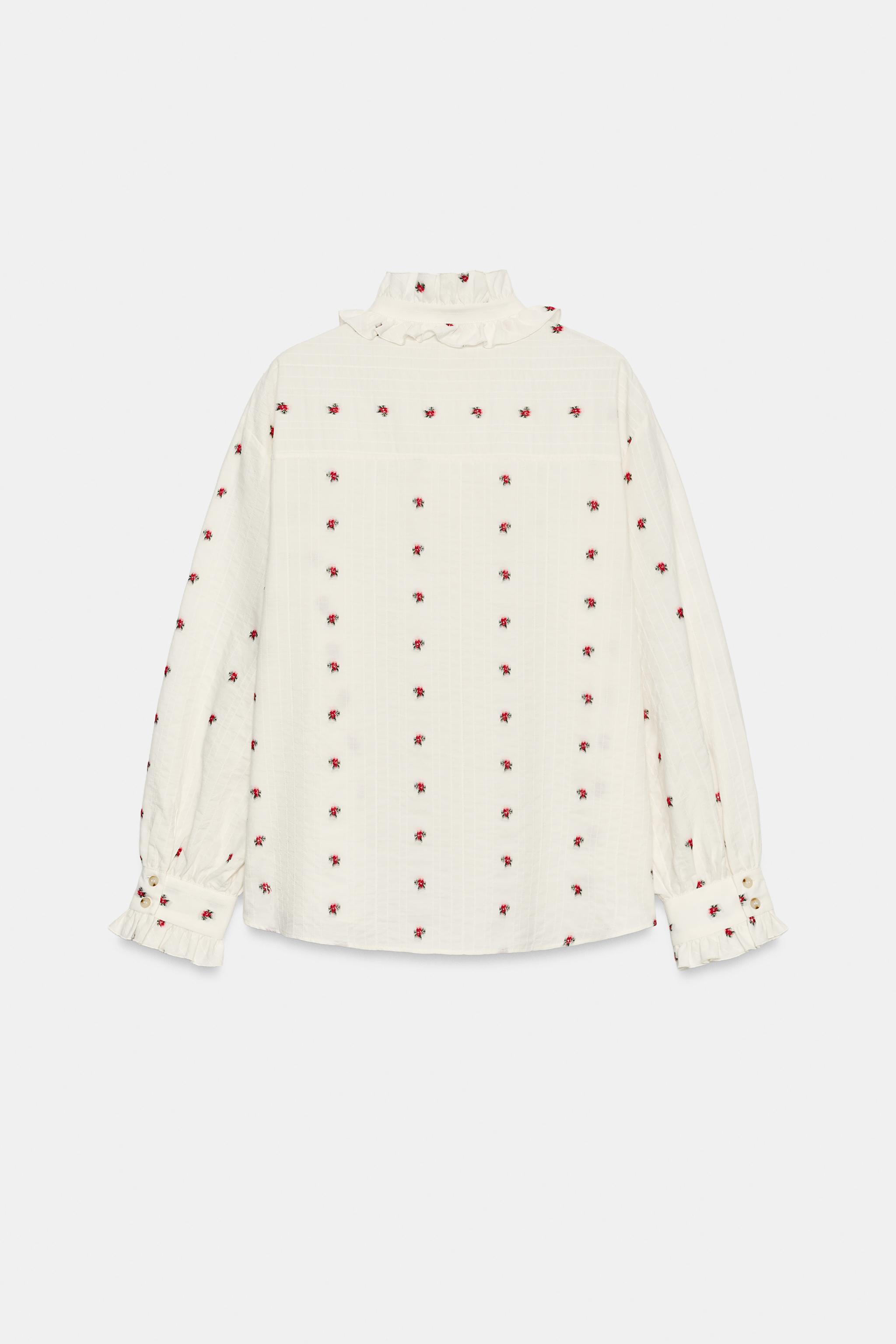 CHEMISE JACQUARD FLORALE À VOLANTS