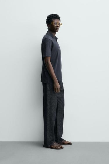 POLO REGULAR FIT COTON-LIN - Bleu marine foncé de Zara - Image 3