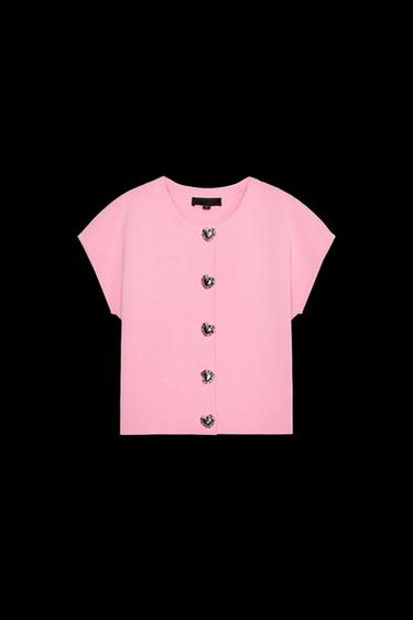 Zara HEART BUTTON KNIT TOP - Pink - Image 0