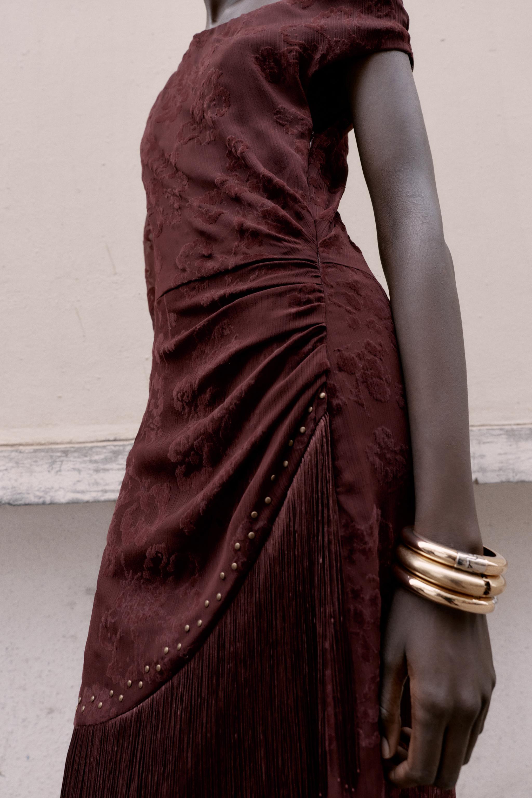 DEVORÉ FRINGED ASYMMETRIC MIDI DRESS