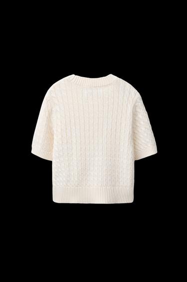 Zara CABLE KNIT SWEATER - Ecru