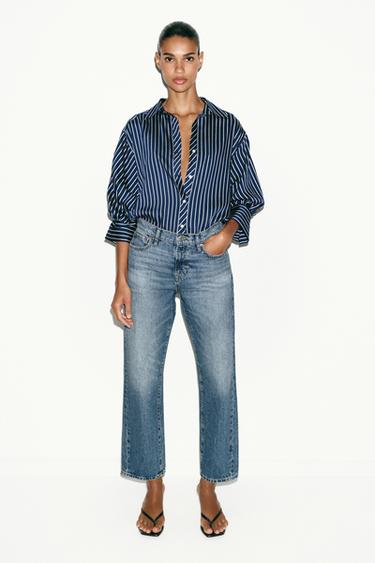 Zara Z1975 CROPPED MID-RISE JEANS - Blue