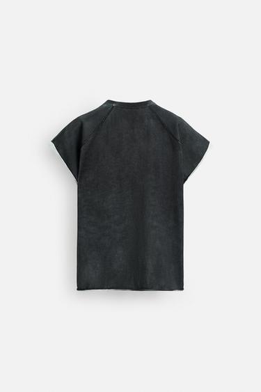 T-SHIRT EN MAILLE DÉLAVÉ - Gris anthracite de Zara - Image 6