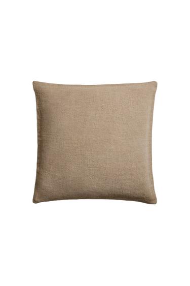 Zara PLAIN FADED LINEN BEDSPREAD CUSHION COVER - Light beige