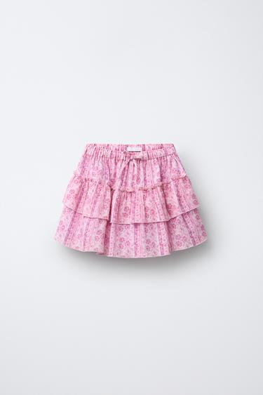 FLORAL AND RUFFLE BERMUDA SKORT - Pink / Mauve by Zara - Image 0