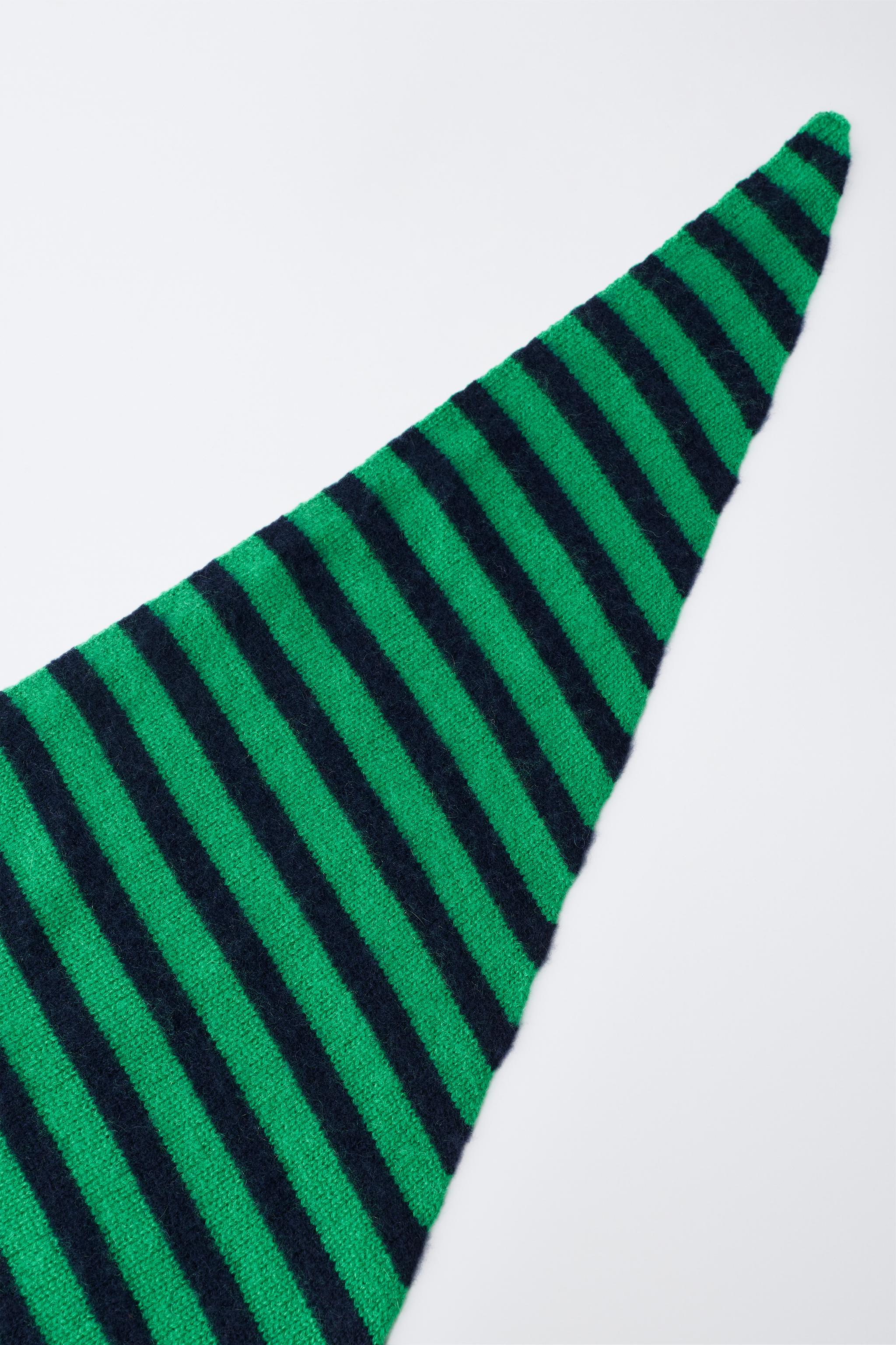 STRIPED 100% CASHMERE SCARF — Green