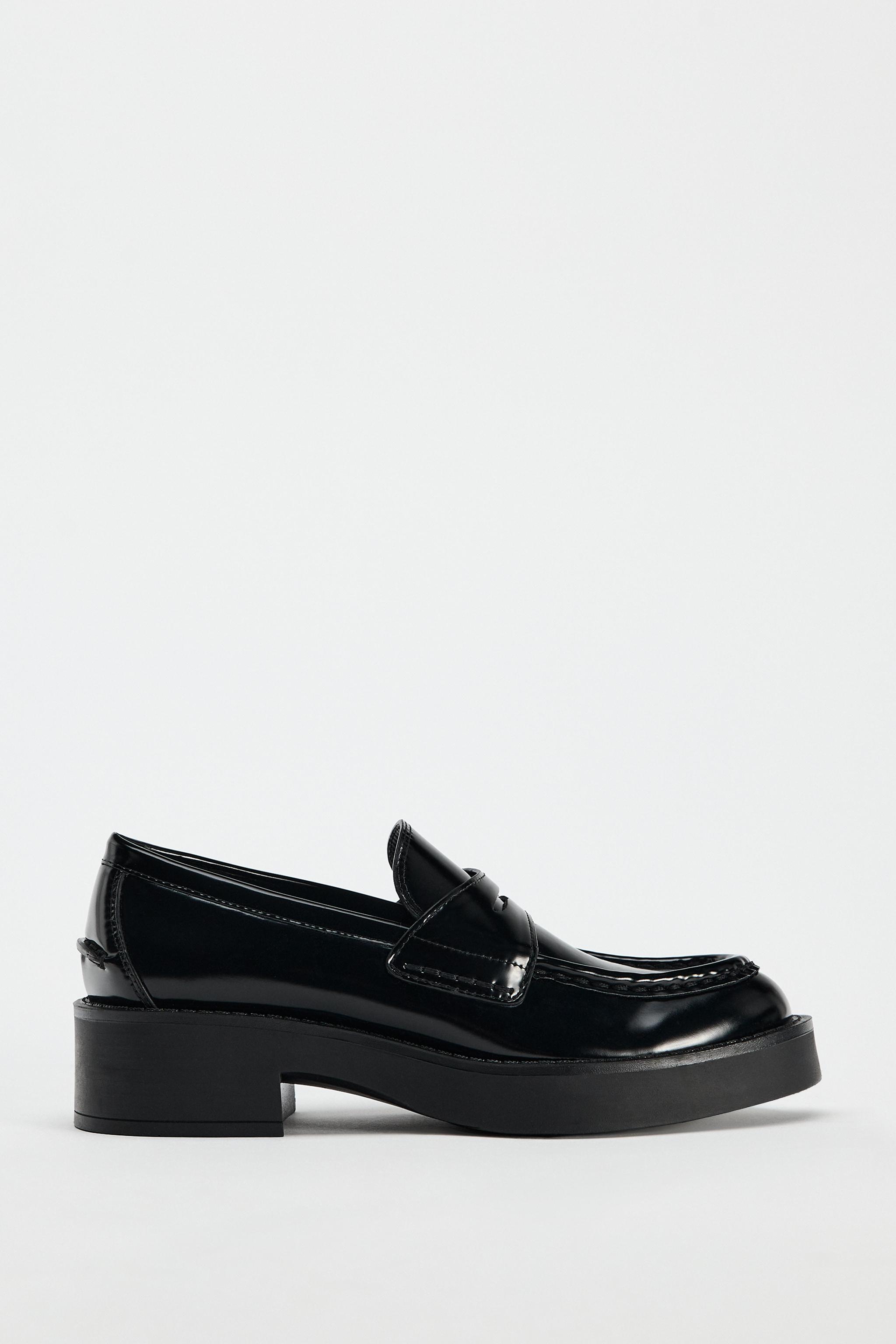 Zara genuine hotsell black patent leather platform loafers sz 8 39