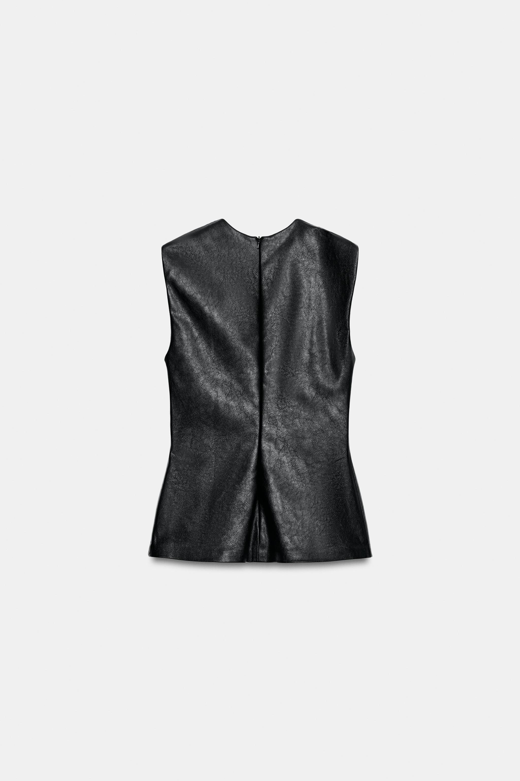 Женские рубашки Zara FAUX LEATHER TOP — фото 6