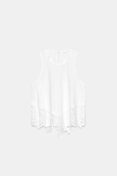 TOP DENTELLE SANS MANCHES - Blanc de Zara - Image 0