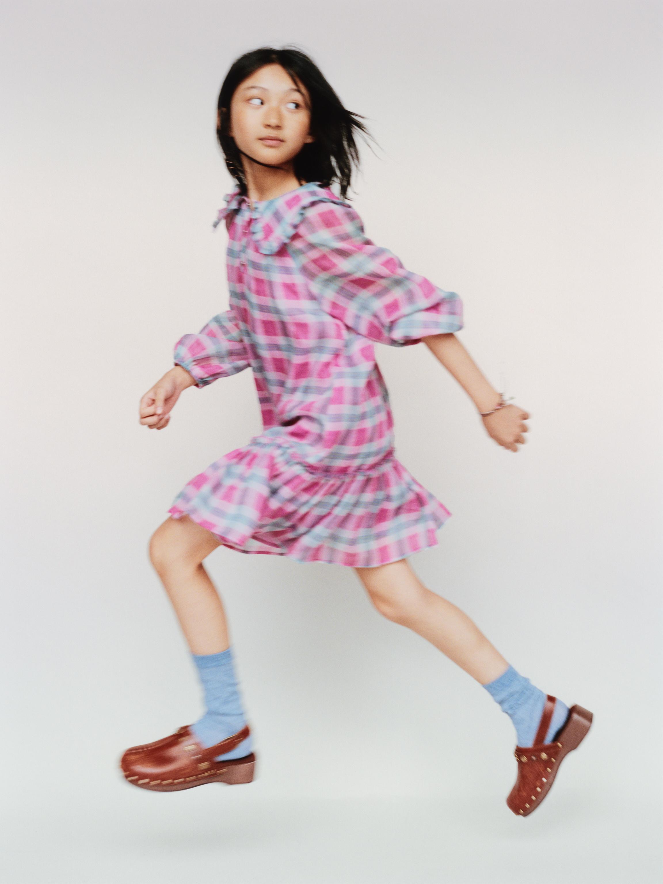 PLAID PETER PAN COLLAR DRESS — Pink