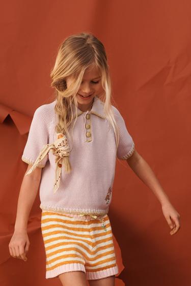 LIMITED EDITION EMBROIDERED FLORAL STRIPED KNIT BERMUDA SHORTS - Orange by Zara - Image 1