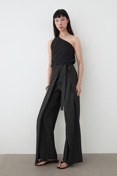 Pantalón detalle pareo lazada rayas - Negro de Zara