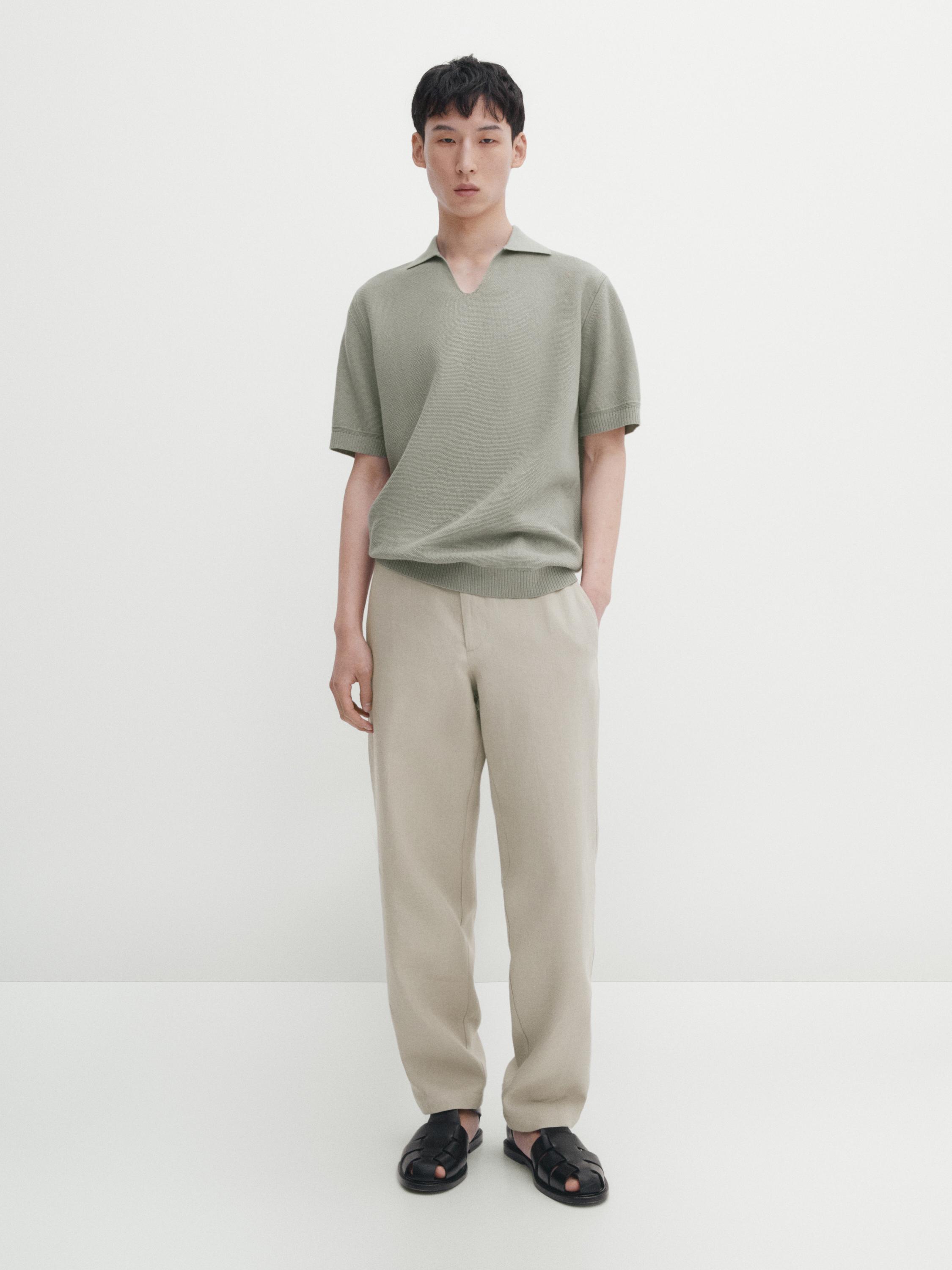 Knit polo sweater with short sleeves - Stone | ZARA United States