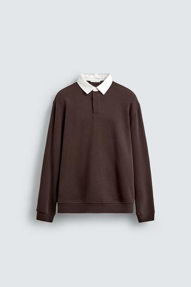 MOLETOM POLO COM GOLA EM CONTRASTE - Marrom da Zara