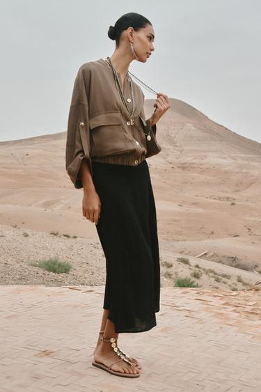 JACKE MIT WEITEN ÄRMELN AUS LEINEN - Hellbraun von Zara - Bild 0