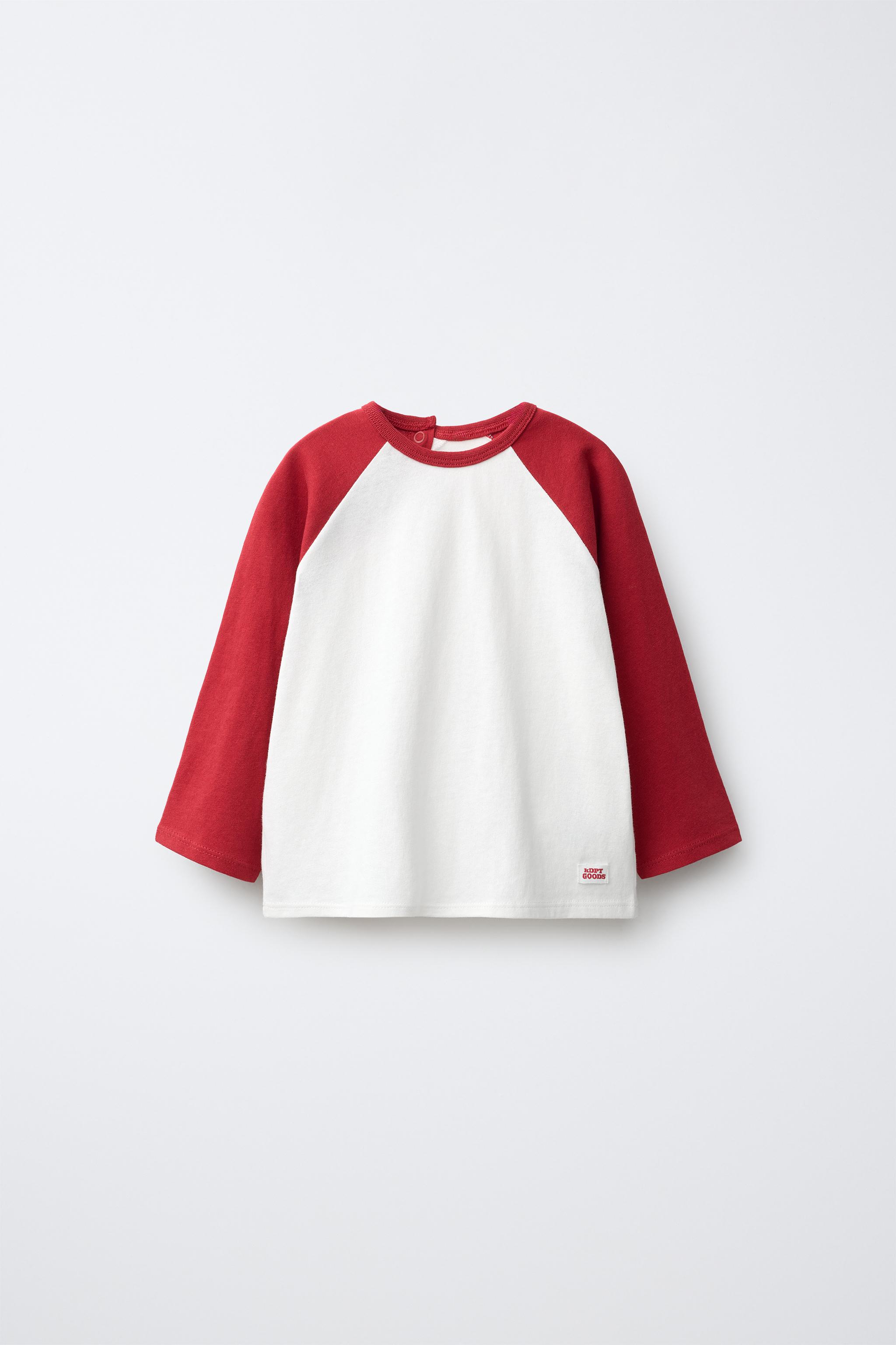 CONTRAST RAGLAN SLEEVE T-SHIRT — Red