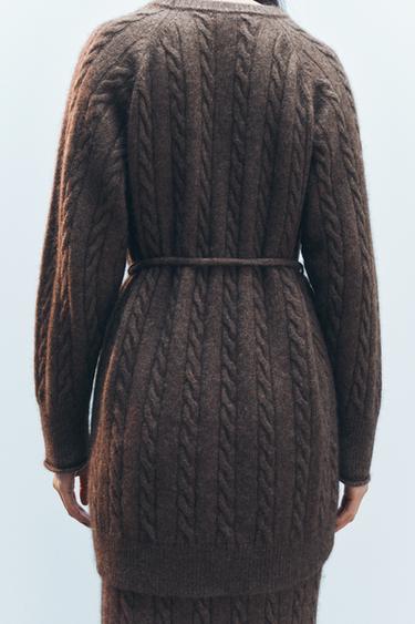 LONG PULL EN MAILLE TRESSÉE AVEC LAINE - Marron de Zara - Image 2