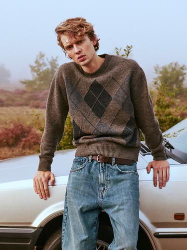 Jersey punto rombos 100% lana - Visón de Zara