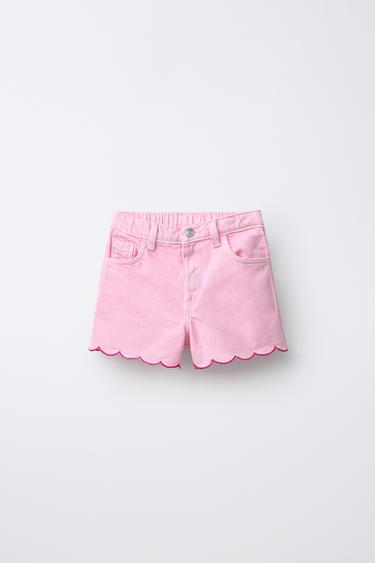 QUẦN SHORT BERMUDA VẢI DỆT CHÉO DÁNG MOM HỌA TIẾT SÓNG - Màu hồng từ Zara - Hình ảnh 0