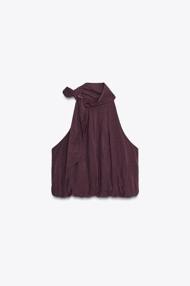 BOW DETAIL PUFF TOP - Dark aubergine by Zara - Image 4