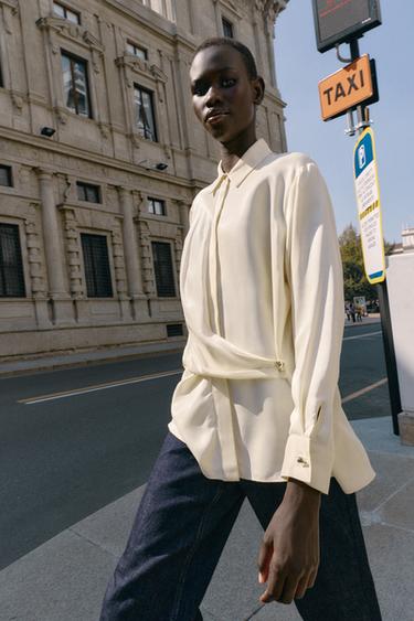 SATIN SHIRT WITH CROSSOVER DETAIL - Ecru by Zara - Image 0