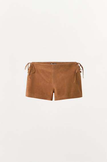 100% SUEDE LEATHER SHORTS WITH TIES - Caramel by Zara - Image 4