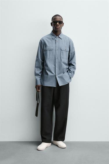 CAMISA LAVADA RELAXED FIT BOLSILLOS - Azul / Índigo de Zara - Imagen 0