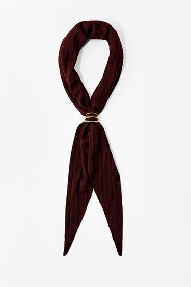 Zara KNIT BANDANA WITH BROOCH - Burgundy