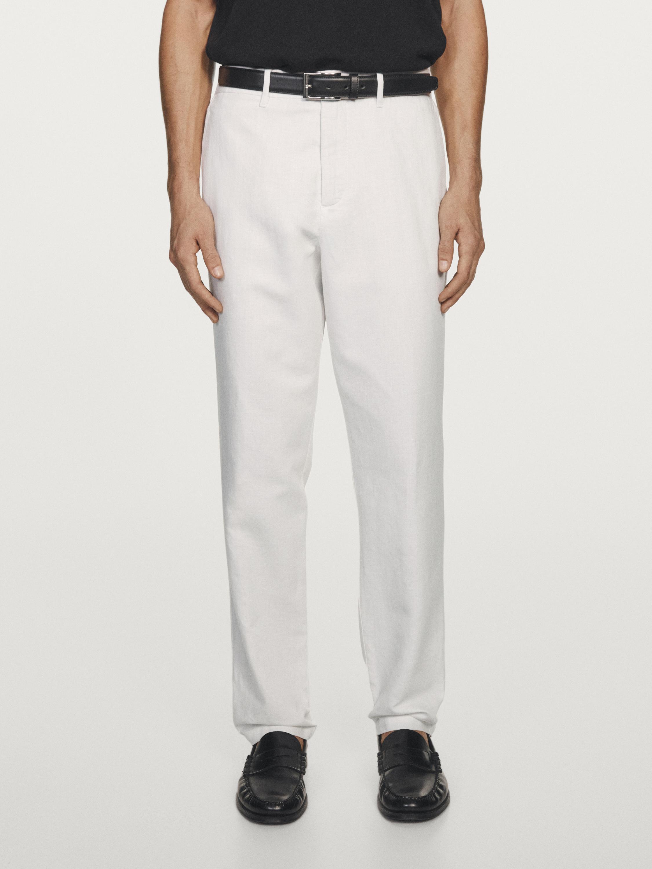 Linen blend tapered fit trousers