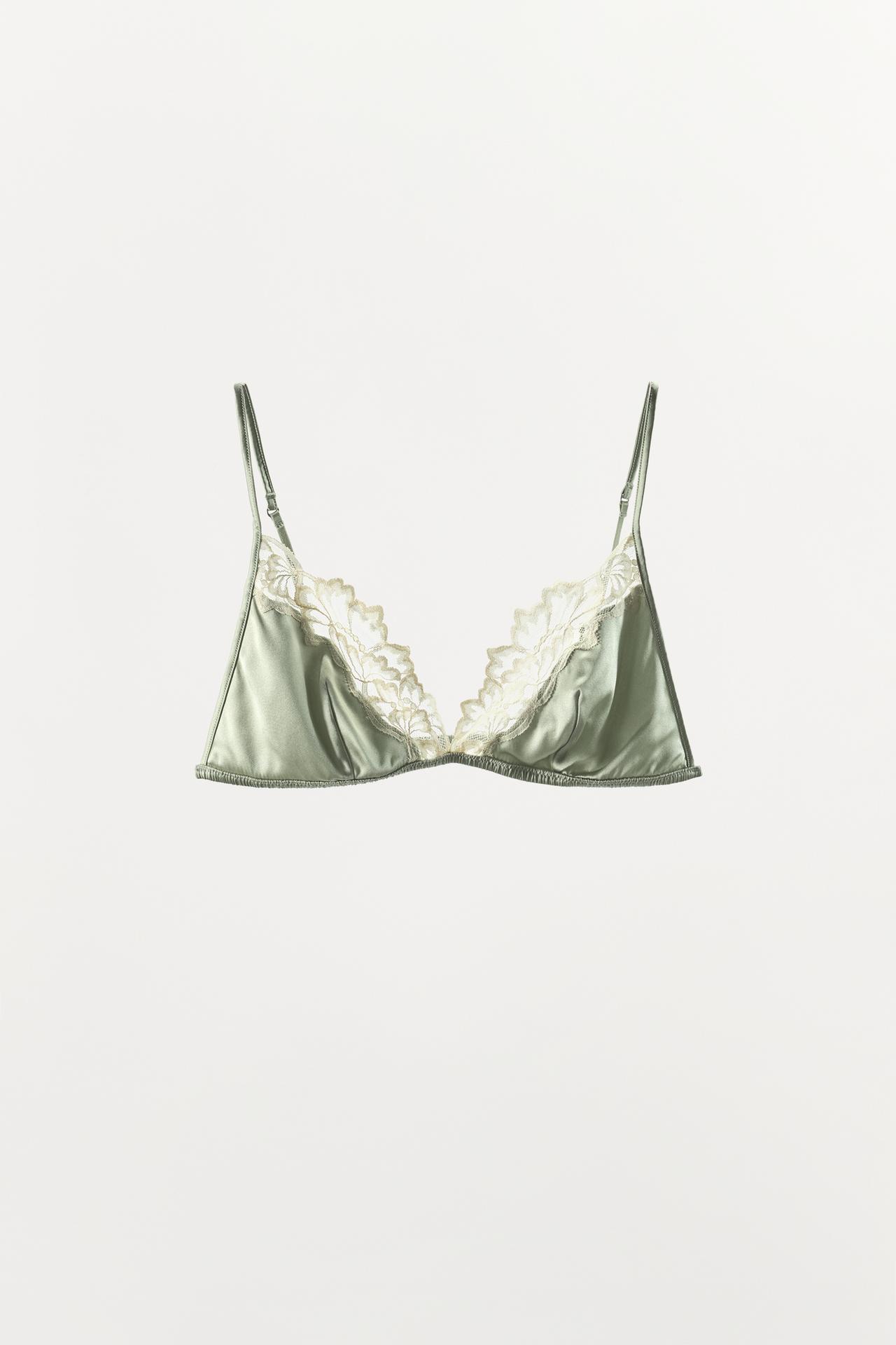 SILK AND LACE TRIANGLE BRA — Light green