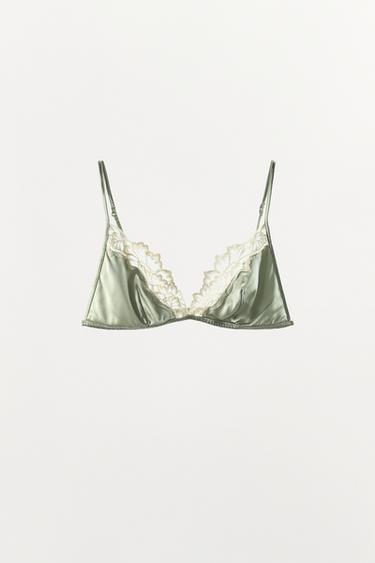 TRIANGEL-BH AUS SEIDE MIT SPITZE - Hellgrün von Zara