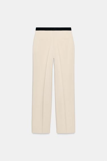 PANTALON DROIT TAILLE CONTRASTE - Sable de Zara - Image 1
