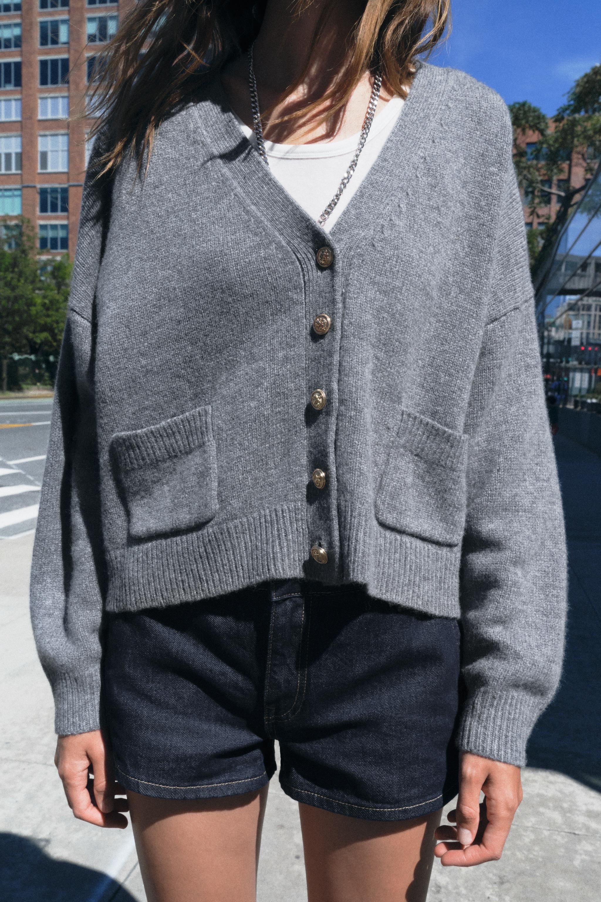 Grey wooly cardigan best sale