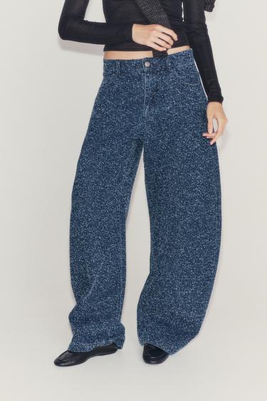 JEANS ZW COLLECTION PIERNA ANCHA MID WAIST TEXTURA - Azul claro de Zara