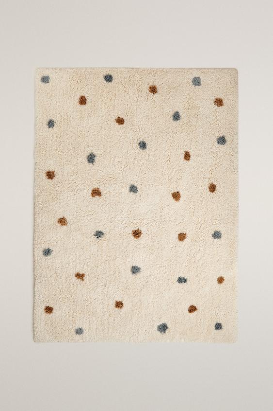 Zara KIDS RECTANGULAR TEXTURED POLKA DOT AREA RUG - Ecru - Image 0