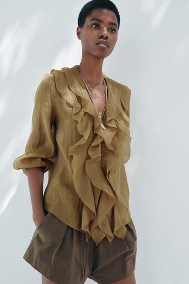 CHEMISE À VOLANTS ZW COLLECTION - Moutarde de Zara - Image 3