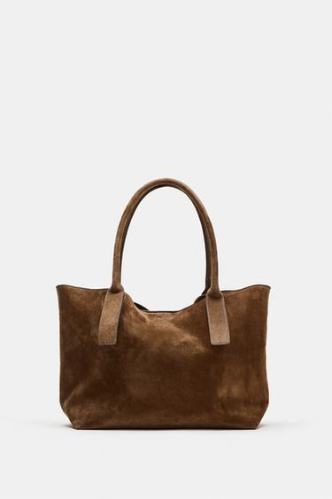 LEATHER TOTE BAG - Brown by Zara