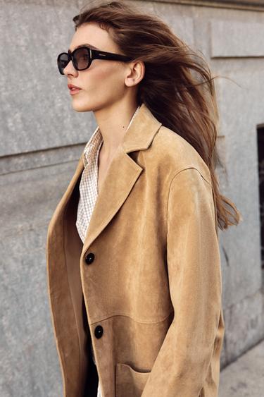 VESTE 100% DAIM - Marron clair de Zara - Image 3