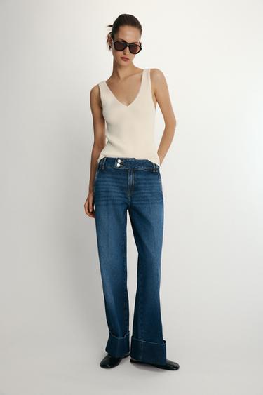 RIB TOP WITH LACE TRIM - Cream by Zara