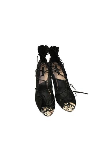 BLACK LACE UP SNAKE SKIN WEDGES