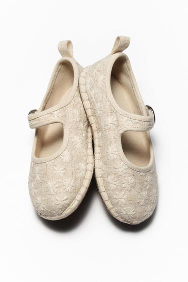 EMBROIDERED BALLET FLATS - Ecru White by Zara