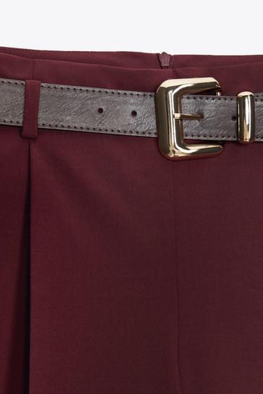 DARTED TROUSERS WITH BELT - Burgundy by Zara - Image 8