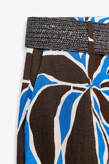 FLORAL PRINT WIDE-LEG TROUSERS - Ecru / Blue by Zara - Image 6