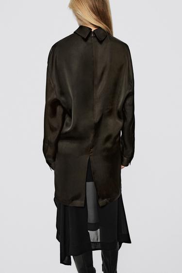 Long flowing satin finish blouse - LIMITED EDITION — Dark green 1